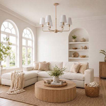 6-Light Modern Farmhouse Chandelier with Fabric Shades