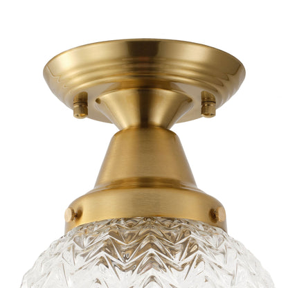 1-Light Clear Textured Glass  Semi Flush Mount Light