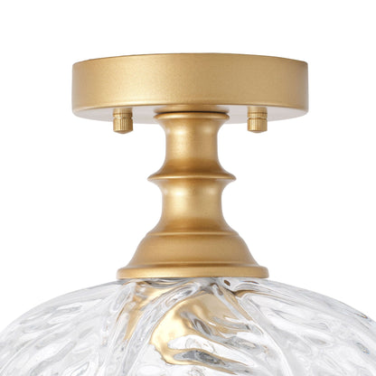 1-Light Gold Petal Glass Semi Flush Mount Light