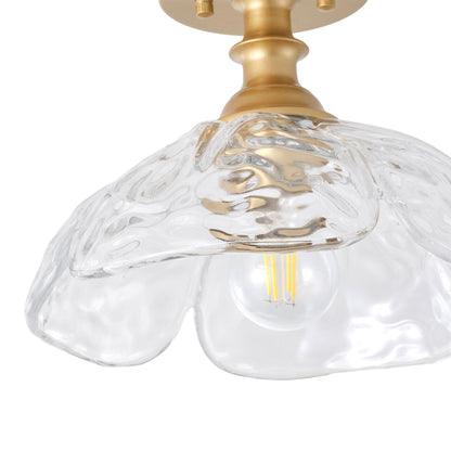 1-Light Gold Petal Glass Semi Flush Mount Light