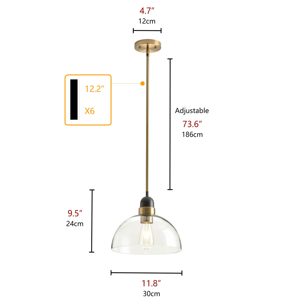 1-Light Industrial Clear Glass Pendant Lighting
