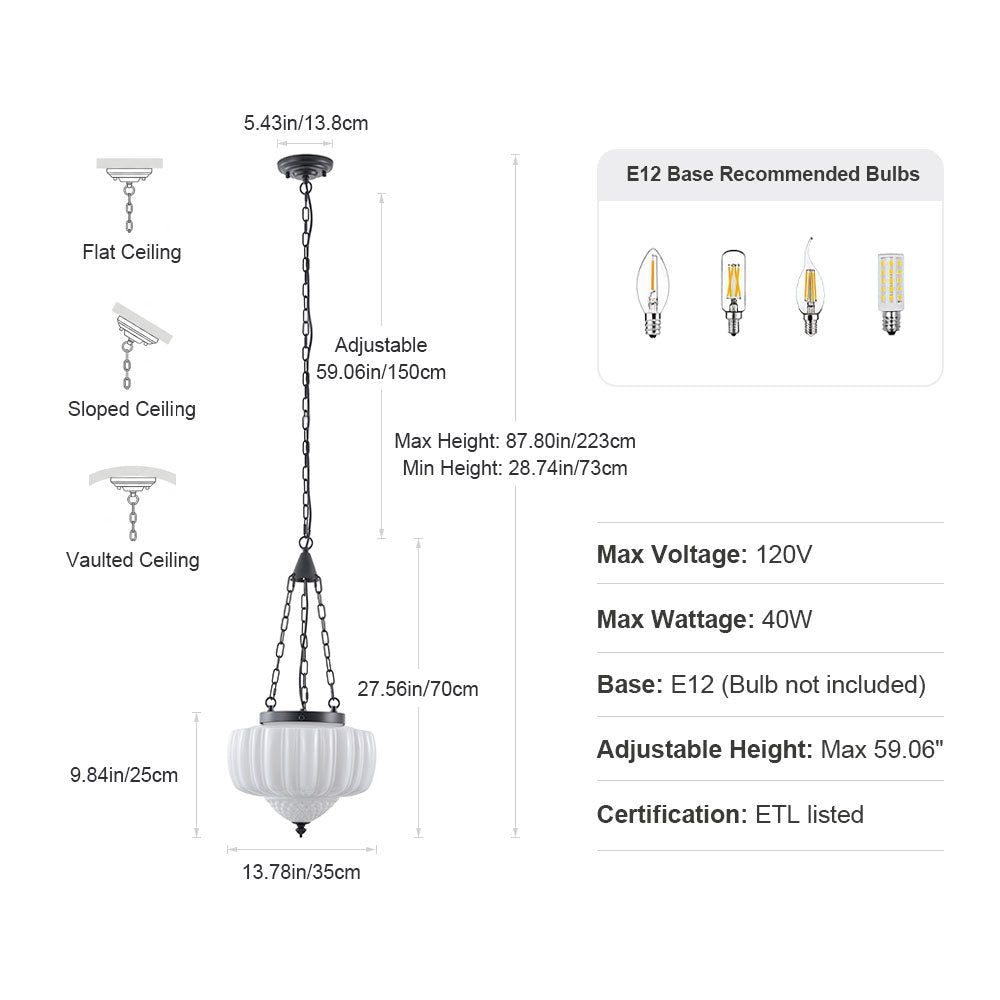 4-Light Vintage Pendant Light With Opal Glass Shade
