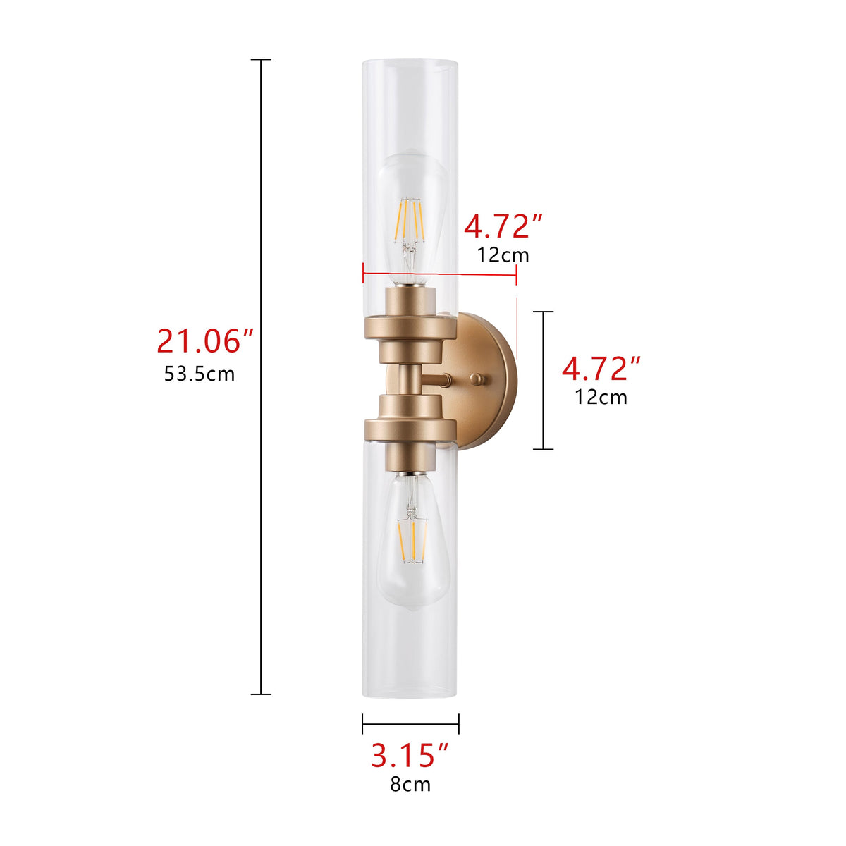 2-Light Clear Glass Cylindrical Shade Wall Sconces