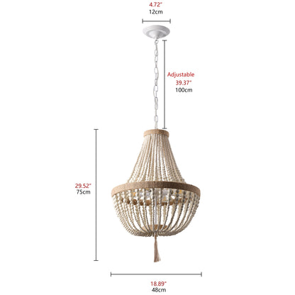 4-Lights Wood Beads Element Pendant Lighting