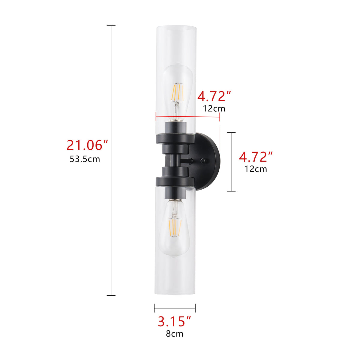 2-Light Clear Glass Cylindrical Shade Wall Sconces