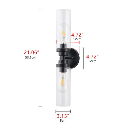 2-Light Clear Glass Cylindrical Shade Wall Sconces