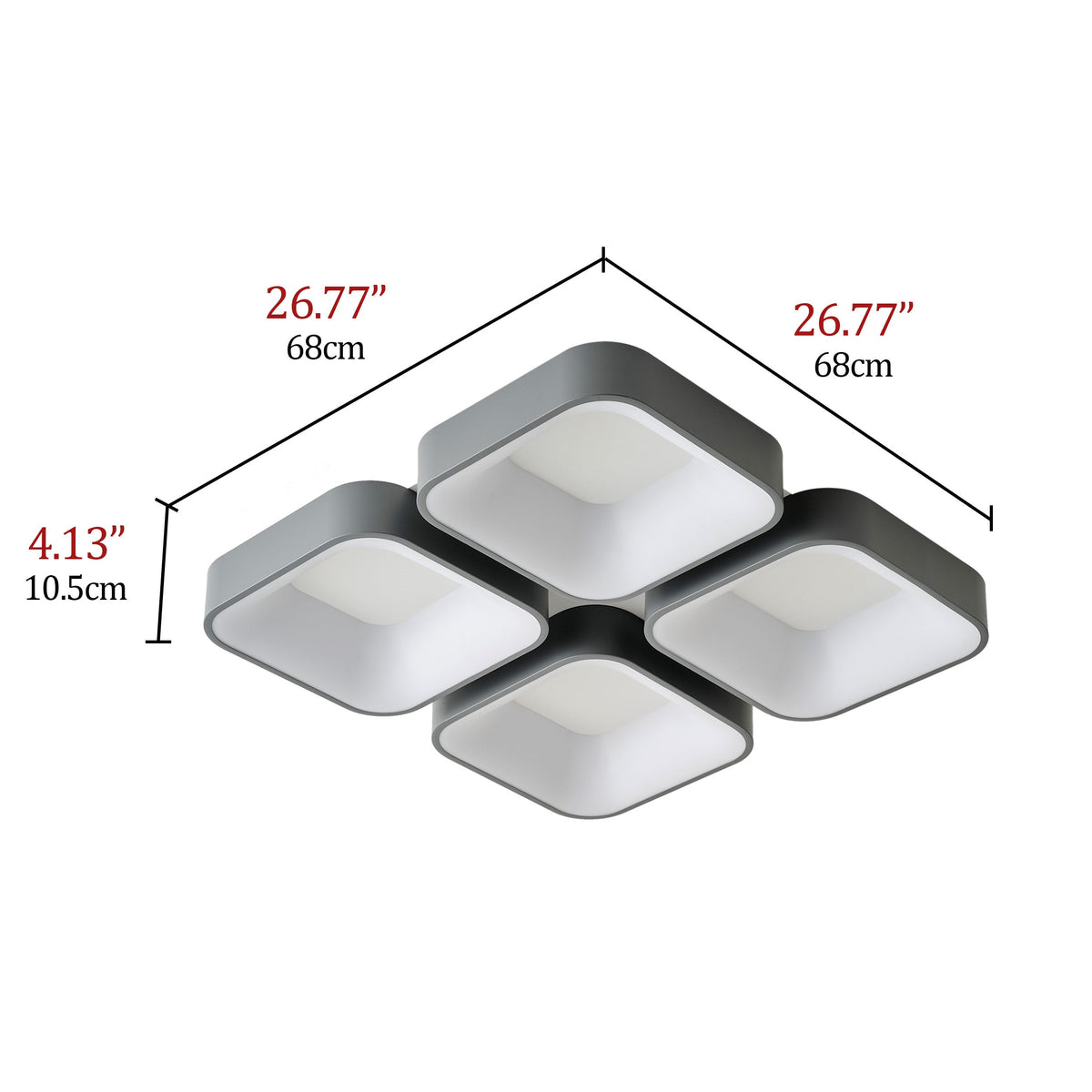 4-Light Modern Style Efficient Dimmable Block Shape LED Flush Mount Lighting