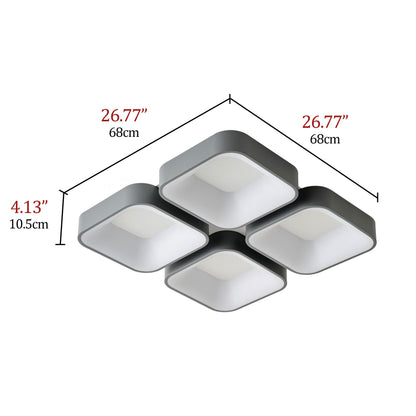 4-Light Modern Style Efficient Dimmable Block Shape LED Flush Mount Lighting