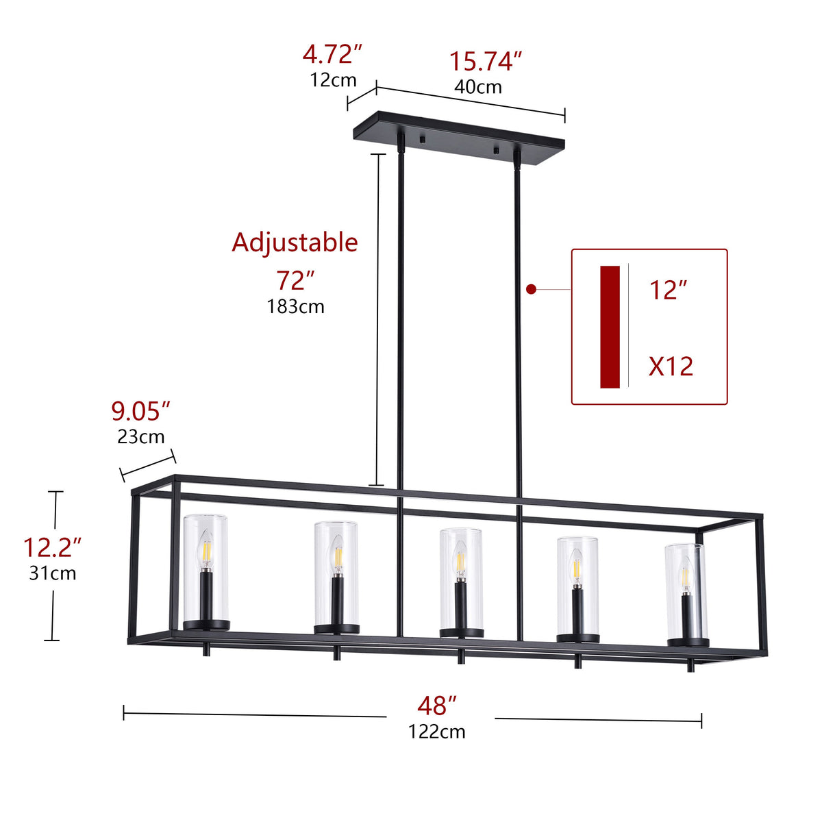 5-Lights Modern Classic Glass Shape Kitchen Island Lights