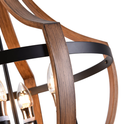 6-Lights Geometrical Imitation Wood Pendant Lighting