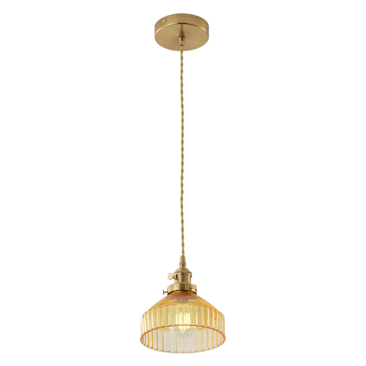 1-Light Pendant Light Ribbed Glass Brass Kitchen Island