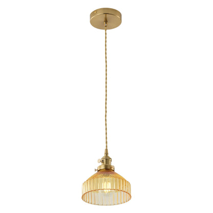 1-Light Pendant Light Ribbed Glass Brass Kitchen Island