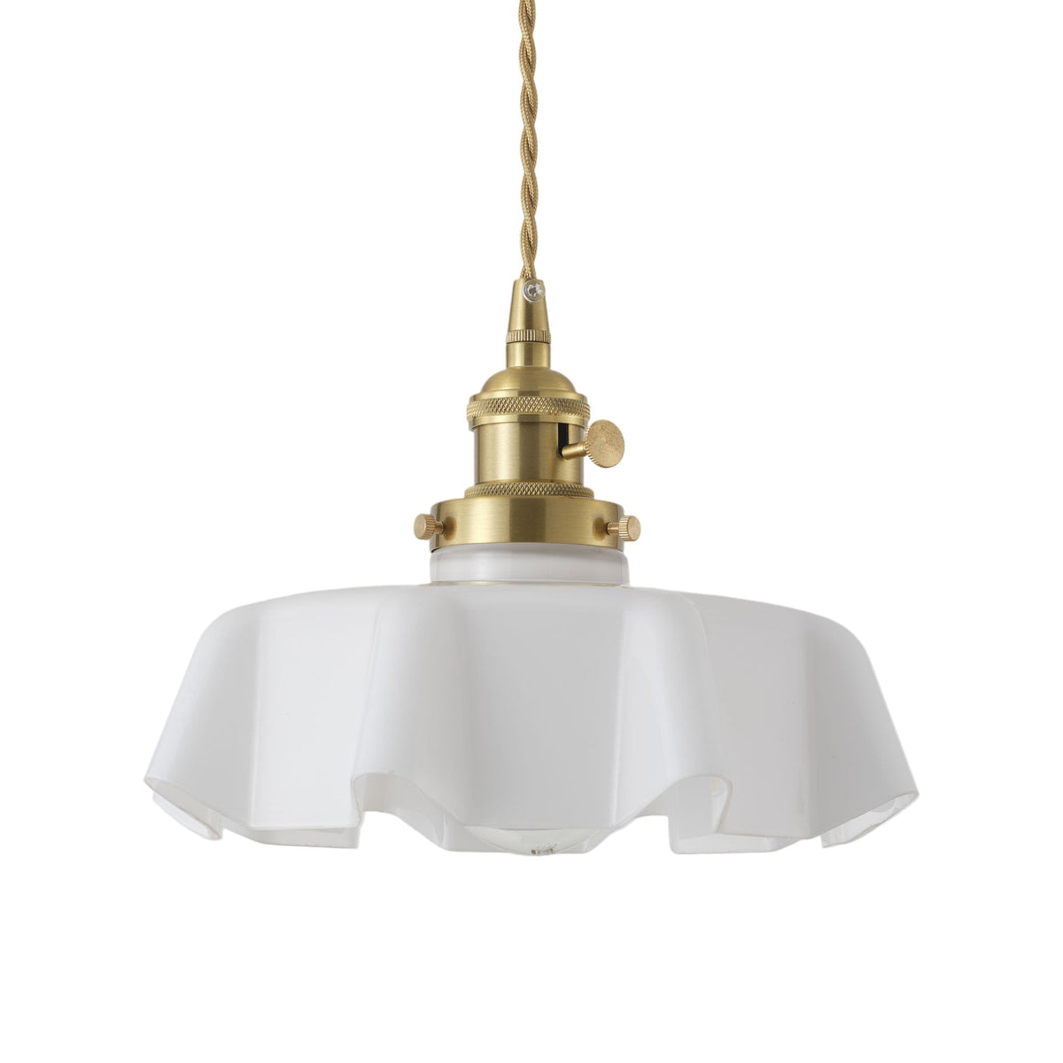 1 Light Vintage Brass Pendant Light With Opal Glass
