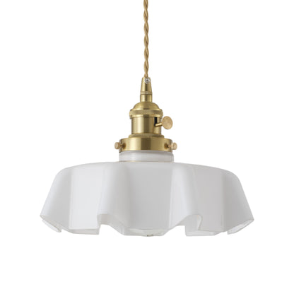 1 Light Vintage Brass Pendant Light With Opal Glass