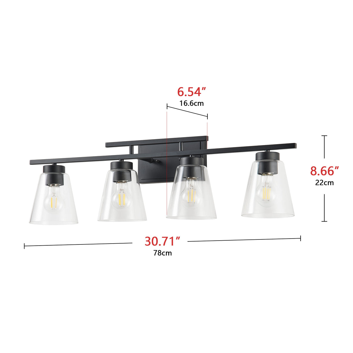 3-Light & 4-Light Dimmable Bathroom Clear Glass Wall Vanity Lighting