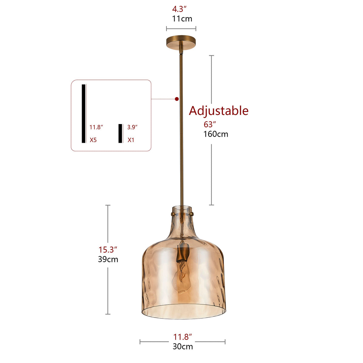1-Light Modern with Textured Glass Shade Pendant Lighting