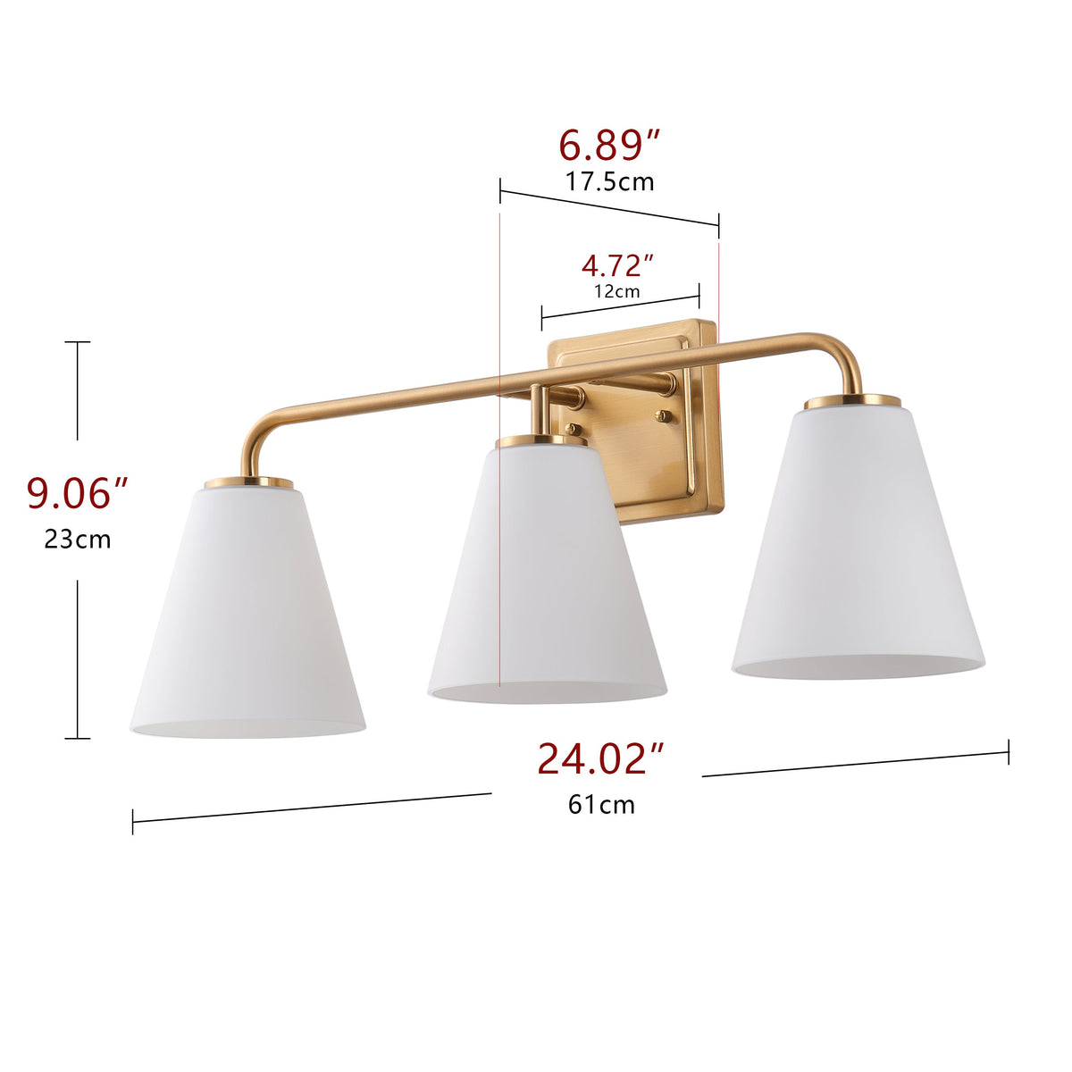 3-Light White Jade Acid Wash Flared Shade Bathroom Vanity Lighting