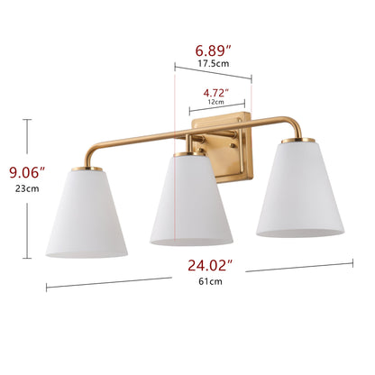 3-Light White Jade Acid Wash Flared Shade Bathroom Vanity Lighting
