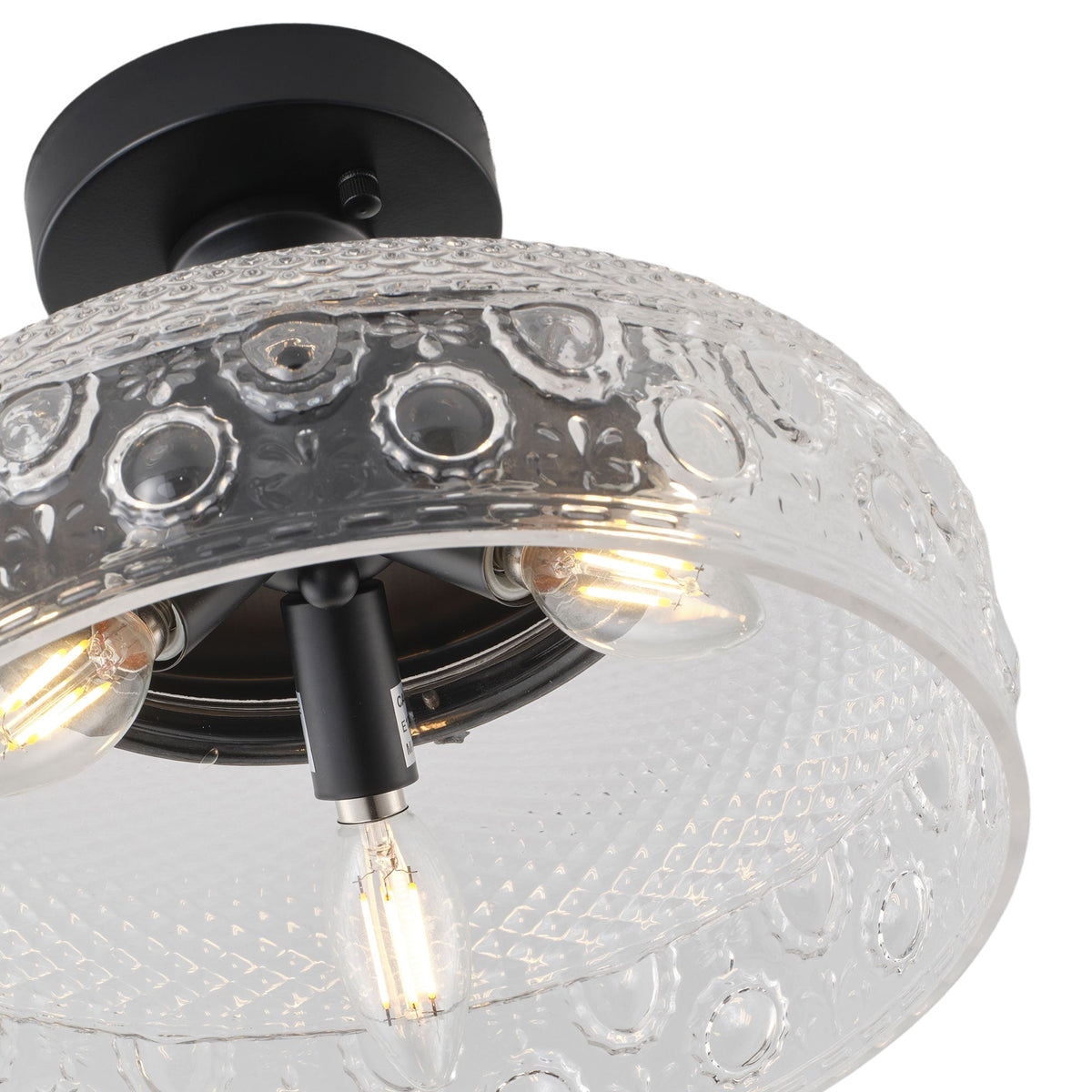 3-Light Modern Ceiling Light Clear Glass Black Fixture