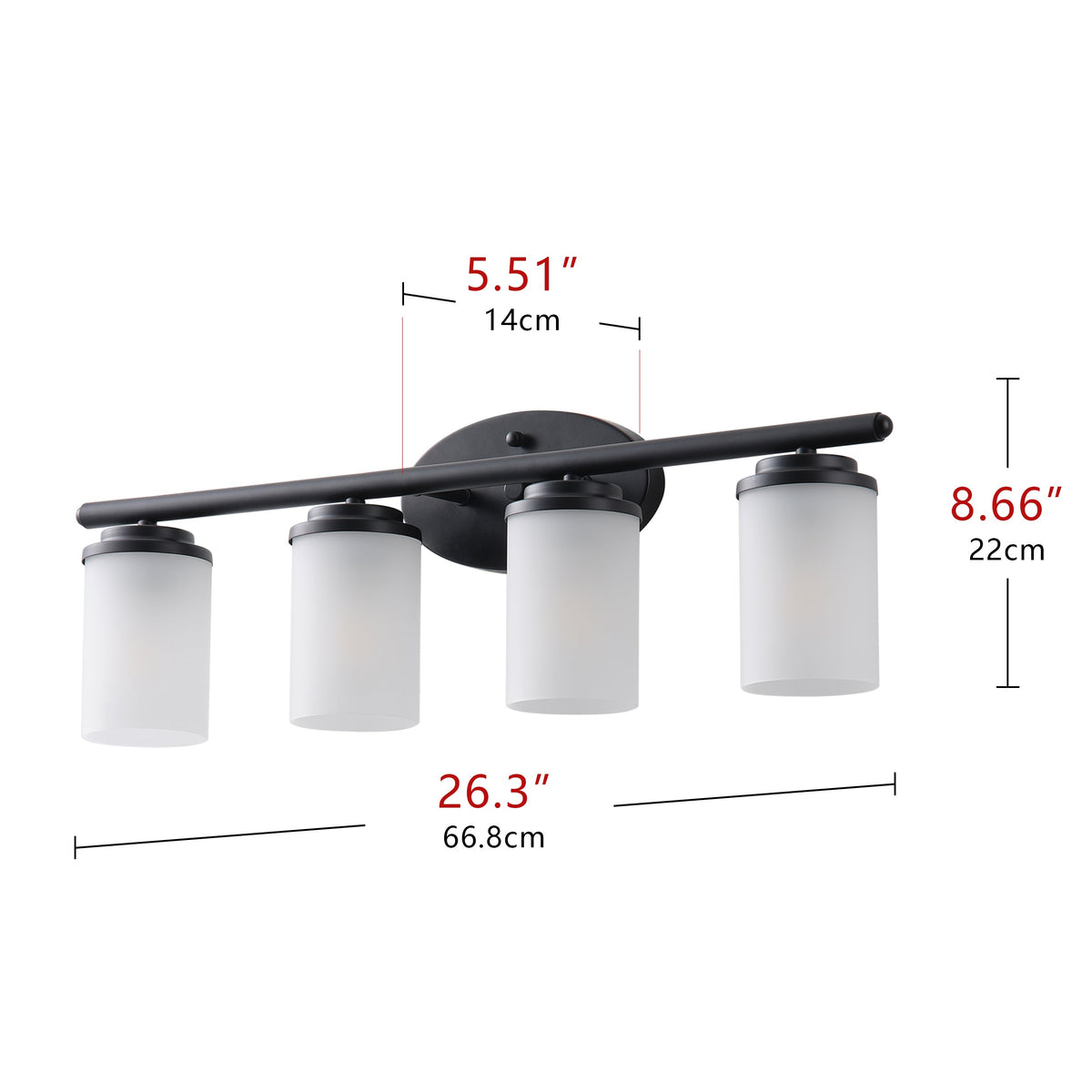 4-Light Vanity Light Over Mirror with White Cylinder Glass Shade