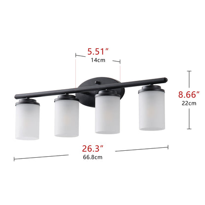 4-Light Vanity Light Over Mirror with White Cylinder Glass Shade