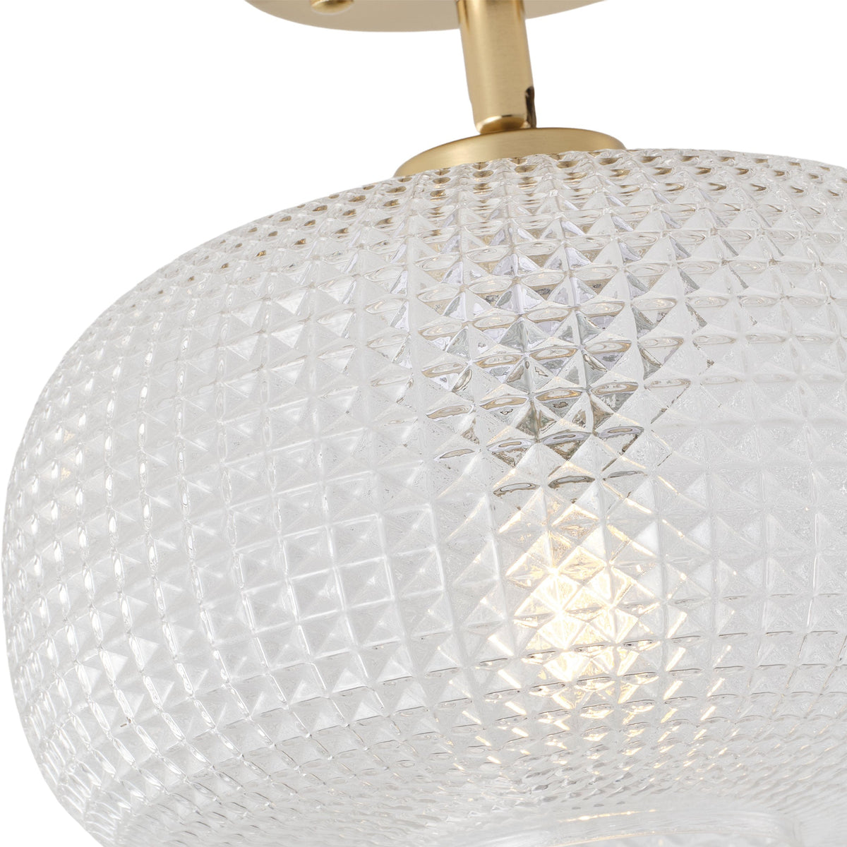 1-Light Brass Semi Flush Mount Ceiling Light Textured Glass Shade