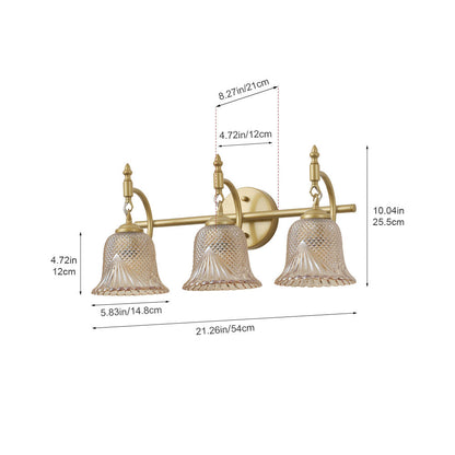 3 Light Gold Vanity Light With Amber Glass Shades