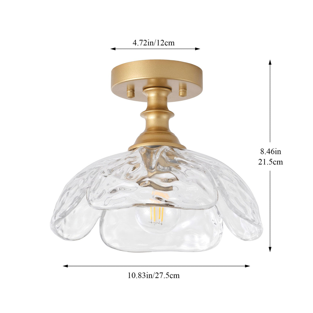 1-Light Gold Petal Glass Semi Flush Mount Light