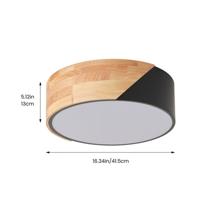 1 Light Wood Grain LED Flush Mount Ceiling Light For Bedroom Hallway