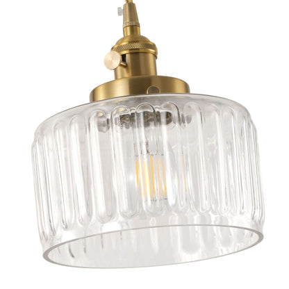1-Light Clear Ribbed Glass Shade Adds Texture Pendant Light
