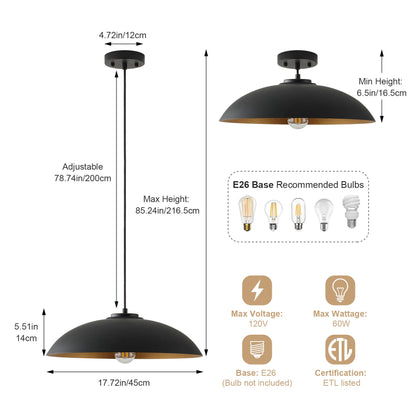 1-Light Two Sizes  Bowl Shade Pendant Lighting