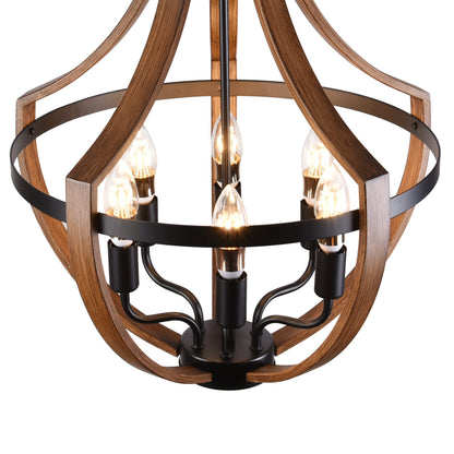 6-Lights Geometrical Imitation Wood Pendant Lighting