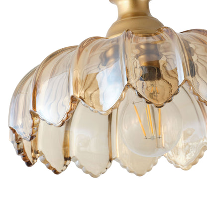 1-Light Amber/ Green/ Clear Vintage Petal Glass Pendant Light