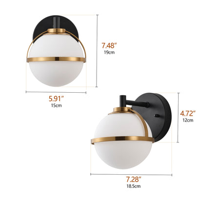 Modern Minimalist Vanity Light Dewdrop Black And Gold Globe Frosted Glass For Bathroom