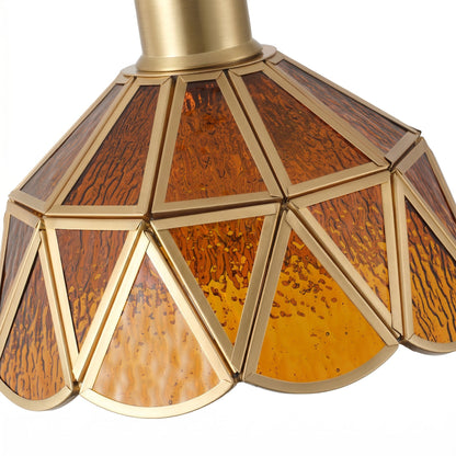 1 Light Tiffany Style Amber Glass Pendant Light