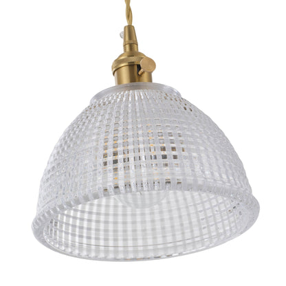 1-Light Clear Grid Glass Hanging Light for Kitchen Island