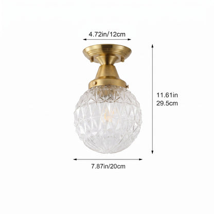 1-Light Clear Glass Semi Flush Ceiling Light for Entryway