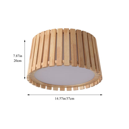 3-Light Farmhouse Natural Wood Flush Mount Light