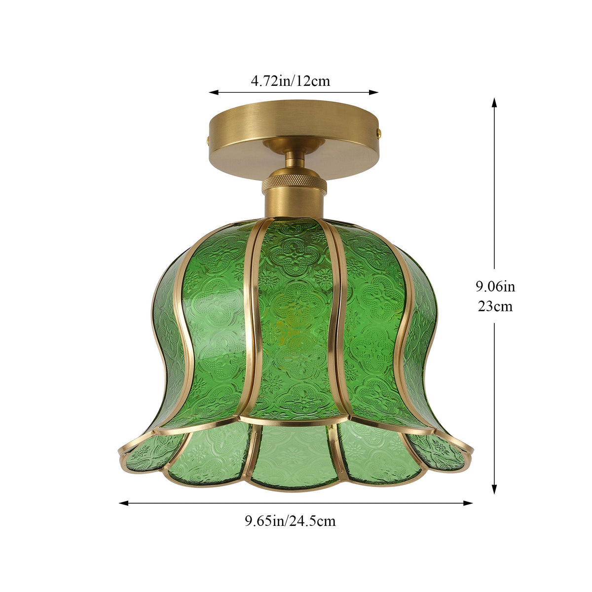1-Light Green / Gold Semi Flush Mount Light Bedroom Glass Ceiling Light