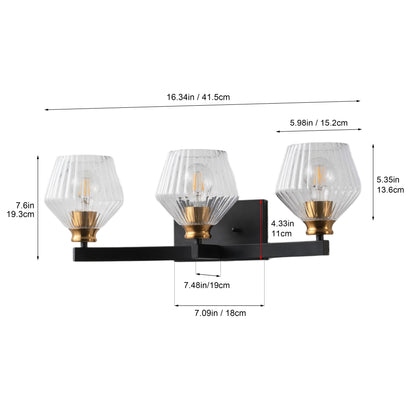 3-Light & 4-Light  Black Bathroom Vanity Light with Ribbed Glass