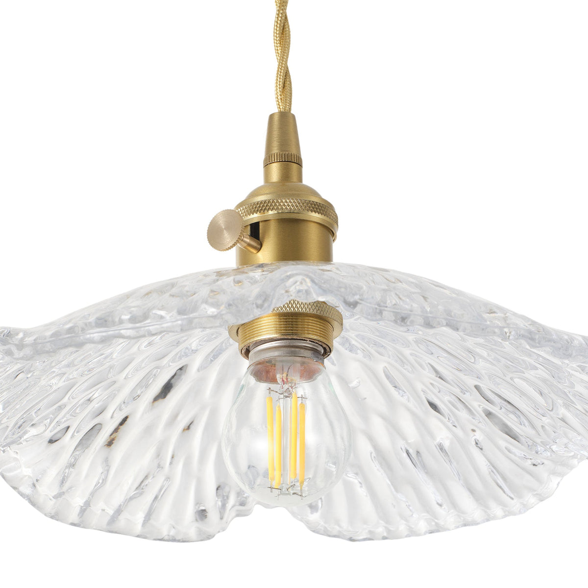 1-Light Clear Pleated Scalloped Glass Pendant Light