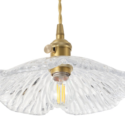1-Light Clear Pleated Scalloped Glass Pendant Light