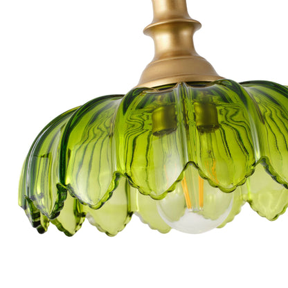 1-Light Amber/ Green/ Clear Vintage Petal Glass Pendant Light