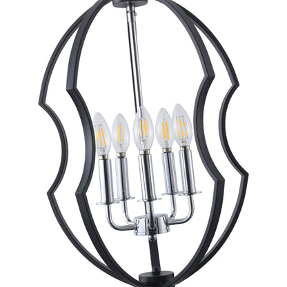 5-Light Black Farmhouse Cage Chandelier for Dining Room
