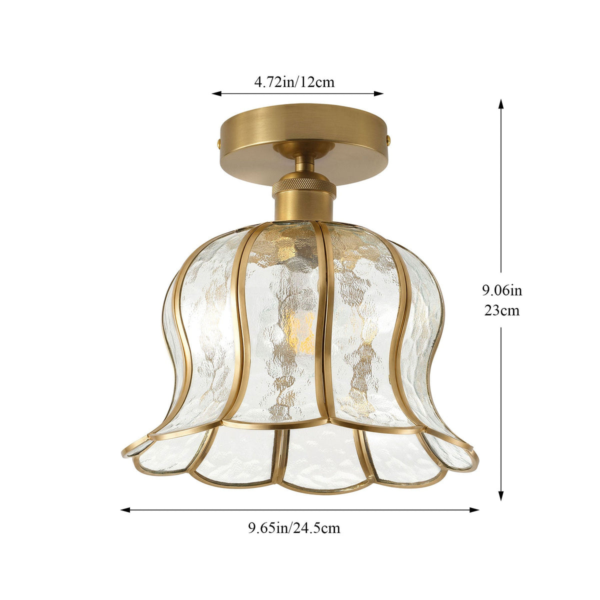 1-Light Green / Gold Semi Flush Mount Light Bedroom Glass Ceiling Light