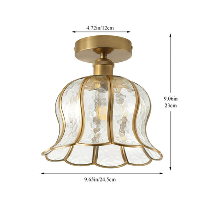 1-Light Green / Gold Semi Flush Mount Light Bedroom Glass Ceiling Light
