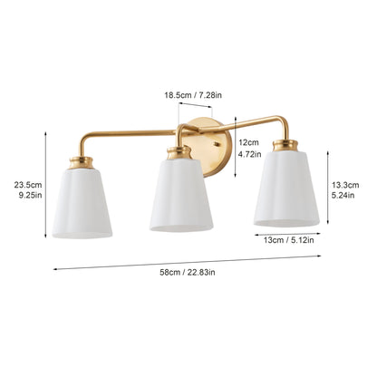3-Light Gold Opal Glass Bathroom Vanity Light