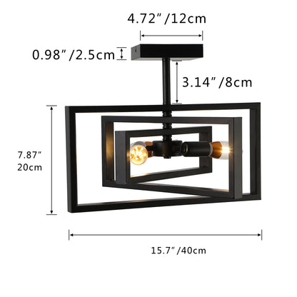3-Lights Geometrical Wood Element Semi-Flush Mount Lighting