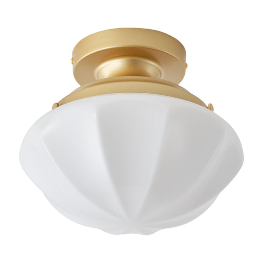 1-Light Gold Semi Flush Mount Ceiling Light With White Opal Glass Shade