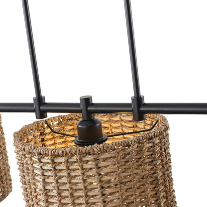3-Light Boho Chandelier Woven Pendant for Kitchen